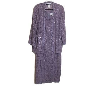 Jeanne Alexander Purple 2Pc Lace Sleeveless Sheath Dress Open Jacket Size 20W